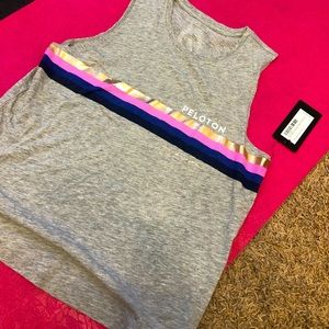 NWT large Peloton Holiday stripes tank.